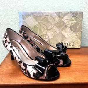 Women's J Renee Leopard heels sz 8.5 - black bow and open toe